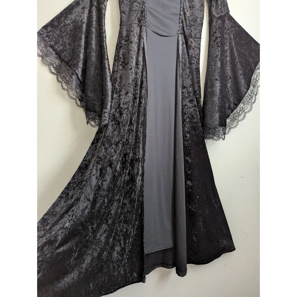 Vtg California Costume Co Angel Of Darkness Crushed Black Velvet Dress Sz Teen